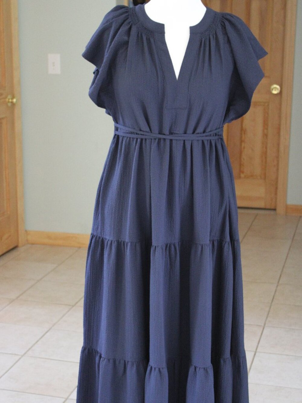 Harper Rose Women Plus Dres Fit Flare S 14 Sleeveless Navy Empire Waist Ruffles